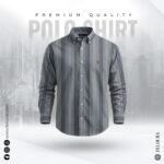 RL Premium Grey and Navy Blue Stripe Shirt