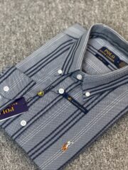 RL Premium Grey and Navy Blue Stripe Shirt - Image 3